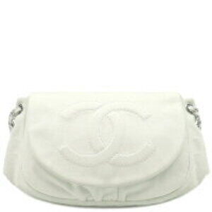Chanel Half Moon Shoulder Bag White Chain Coco Mark